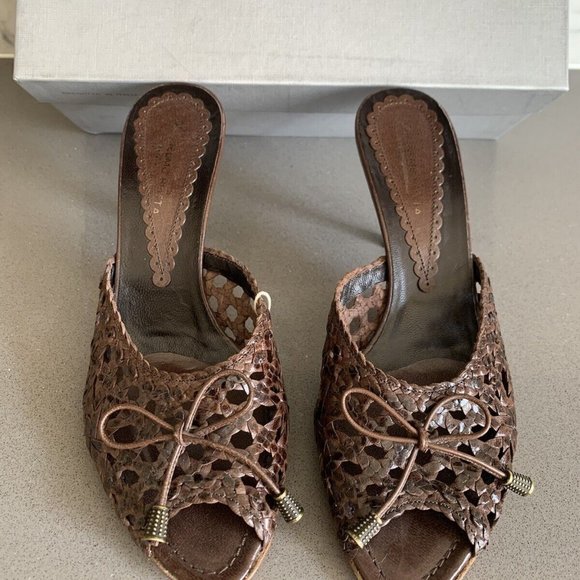 *NIB* GUGLIELMO ROTTA "INTRECCIATO" BROWN LEATHER SLIDE SANDAL_sz 9 - Picture 3 of 13